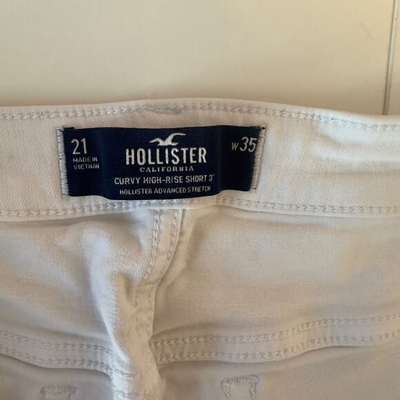 Hollister Curvy High Rise Short Cuffed Size 35 (21) White Summer Preppy Logo - Picture 3 of 7